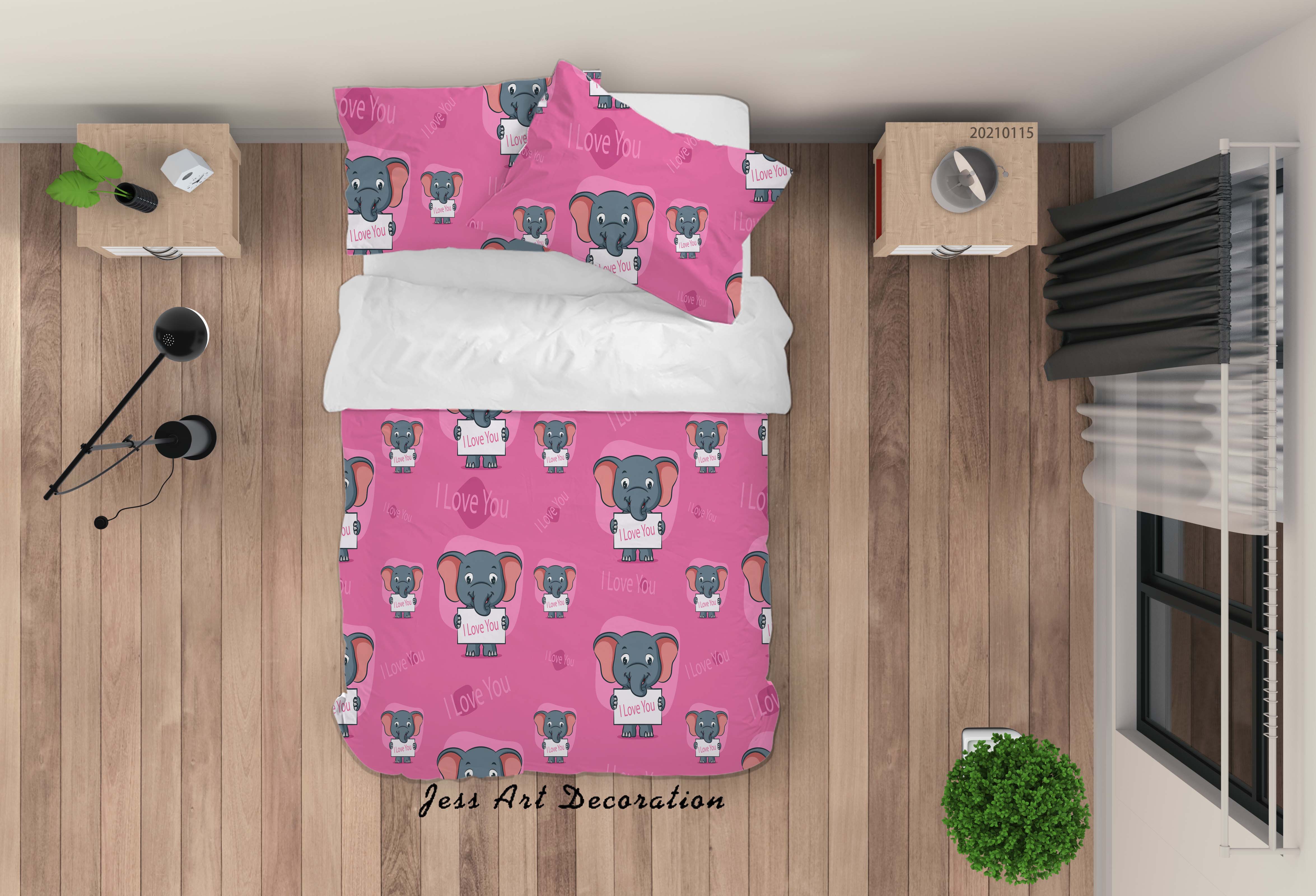 3D Cartoon Animal Pink Elephant Quilt Cover Set Bedding Set Duvet Cover Pillowcases 66