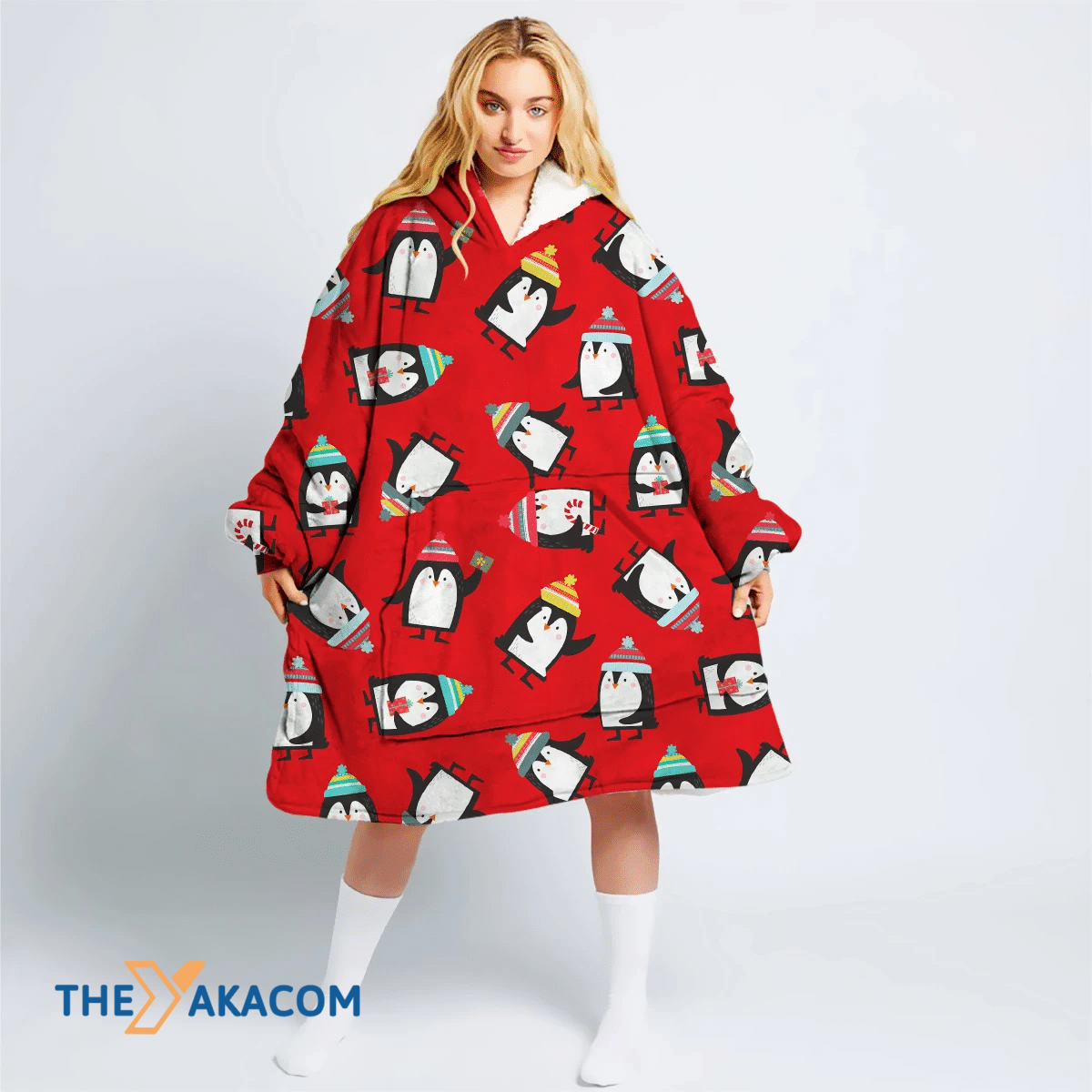 Theme Christmas Penguin Red Collection Cartoon Hoodie Blanket