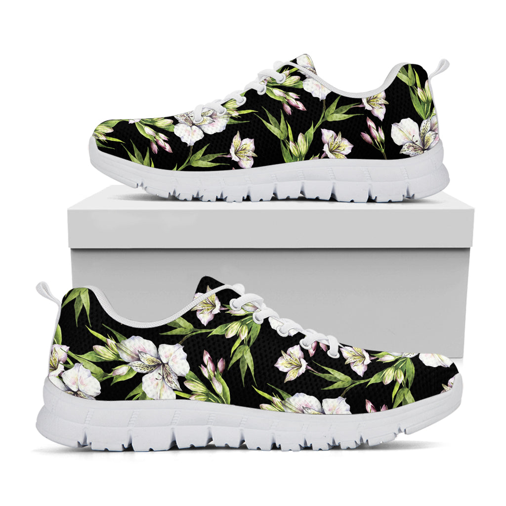 Watercolor Alstroemeria Pattern Print White Sneakers