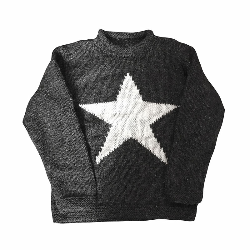 Men's Fall Winter Sweater Loose Stars Old Washed Grey Retro Vintage Knit Sweater 2022 Fall Cotton Pullover Unisex EMO Y2K alx