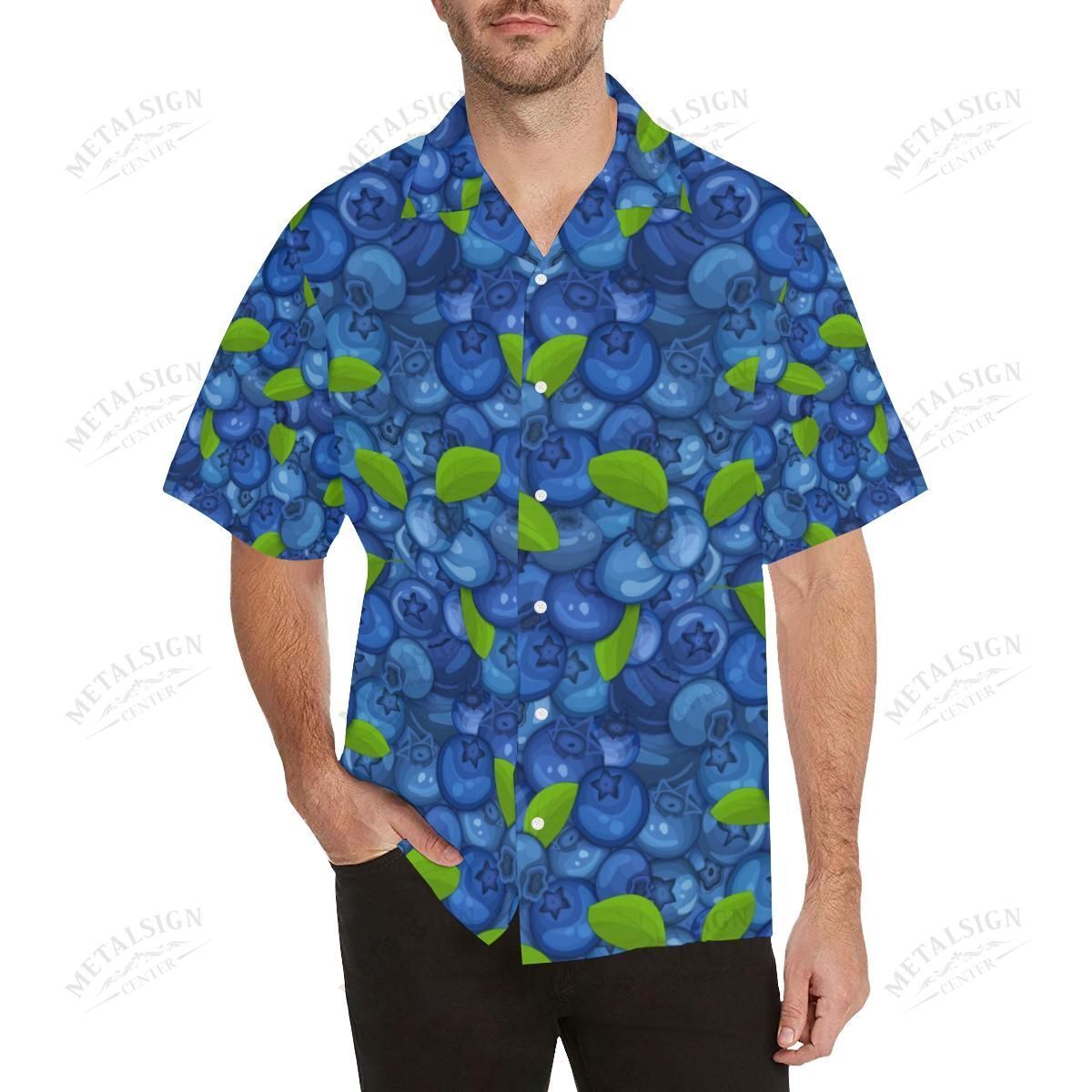 Blueberry Pattern Background Mens All Over Print Hawaii Shirt Ha17929