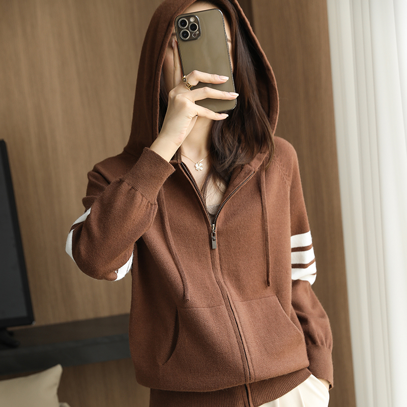 2022 Autumn And Winter New Sweater Hooded Wool Cardigan Women’s Casual Loose Knit Zipper Coat Hooded Sweater alx