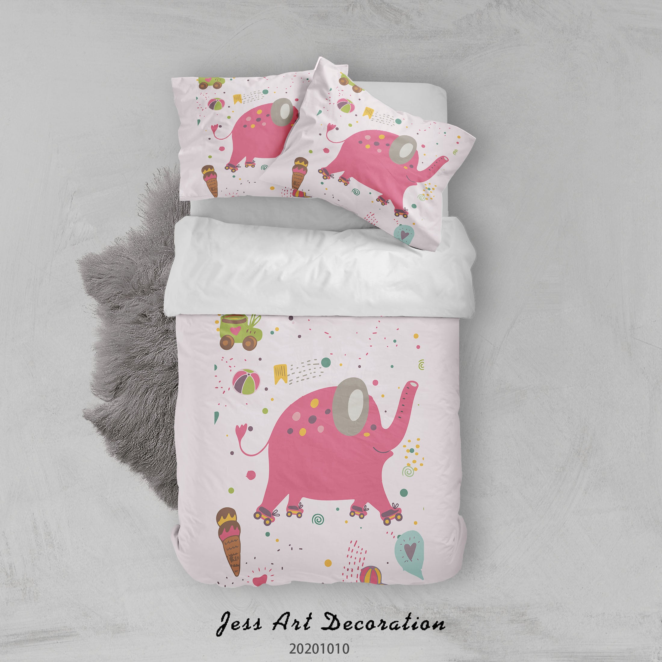 3D Cartoon Cute Animal Elephant Ice Cream Quilt Cover Set Bedding Set Duvet Cover Pillowcases Wj 9562