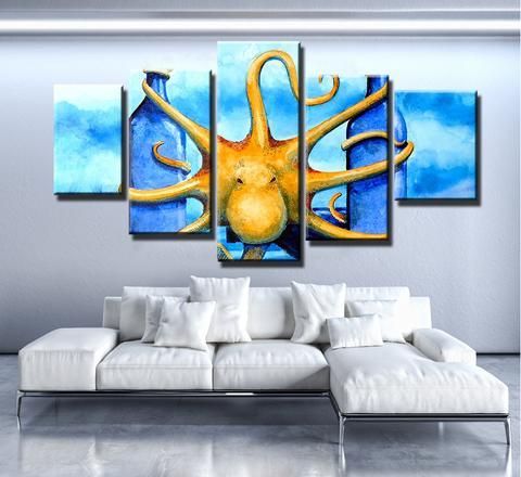 Abstract Octo Abstract Animal 5 Panel Canvas Art Wall Decor