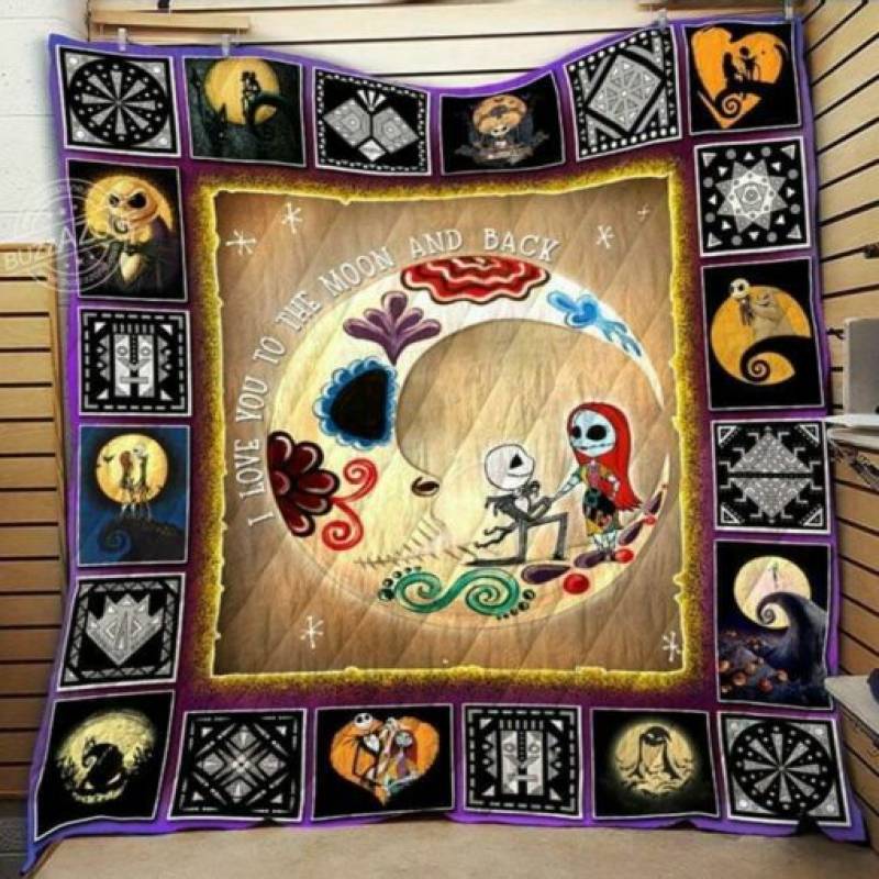 homesweetquilt – Blanket Jack Skellington Sally I Love You To The Moon Back Halloween fleece blanket, hf2808