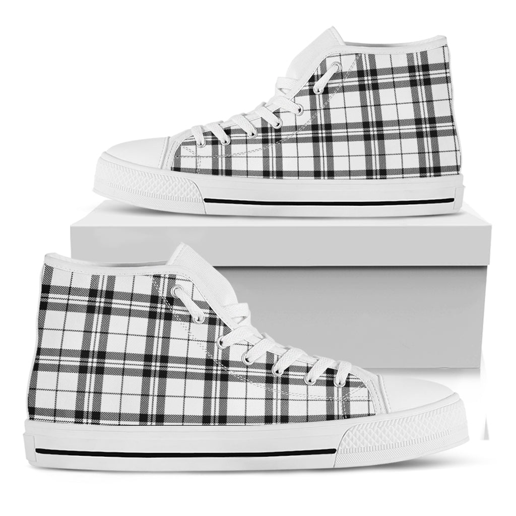 White And Black Tartan Pattern Print White High Top Shoes