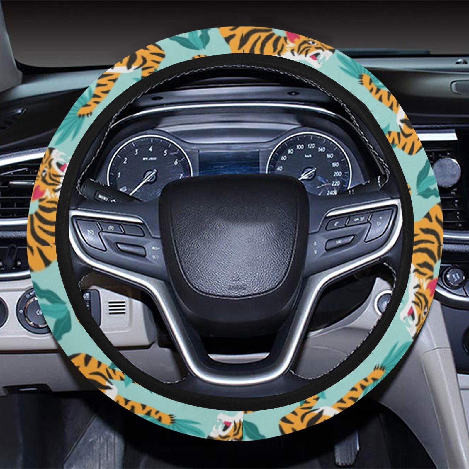 Tiger Print Design Lks304 Steering Wheel Cover With Elastic Edge