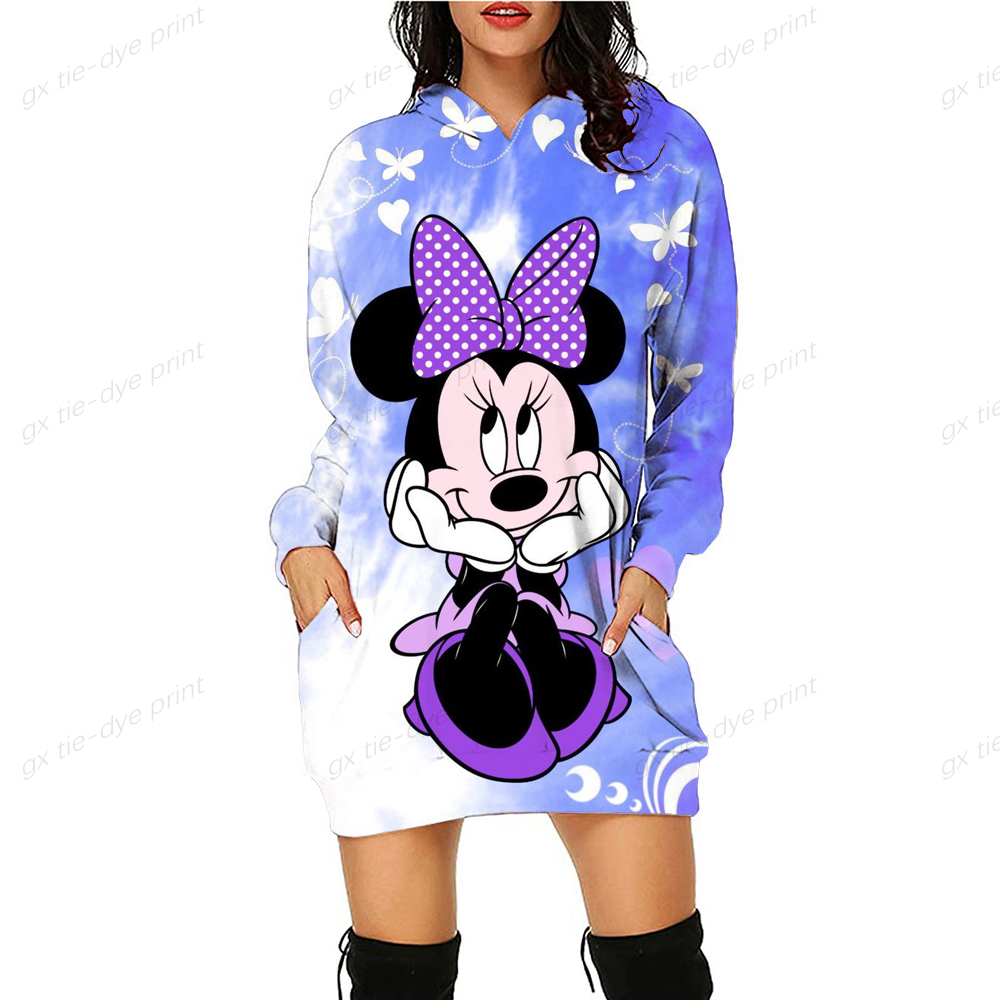 Autumn 2022 Disney Minnie Mouse Women’s Sexy Dress 3D Tie Dyed Rainbow Hoodie Retro Hoodie Fashion Party Dress alx