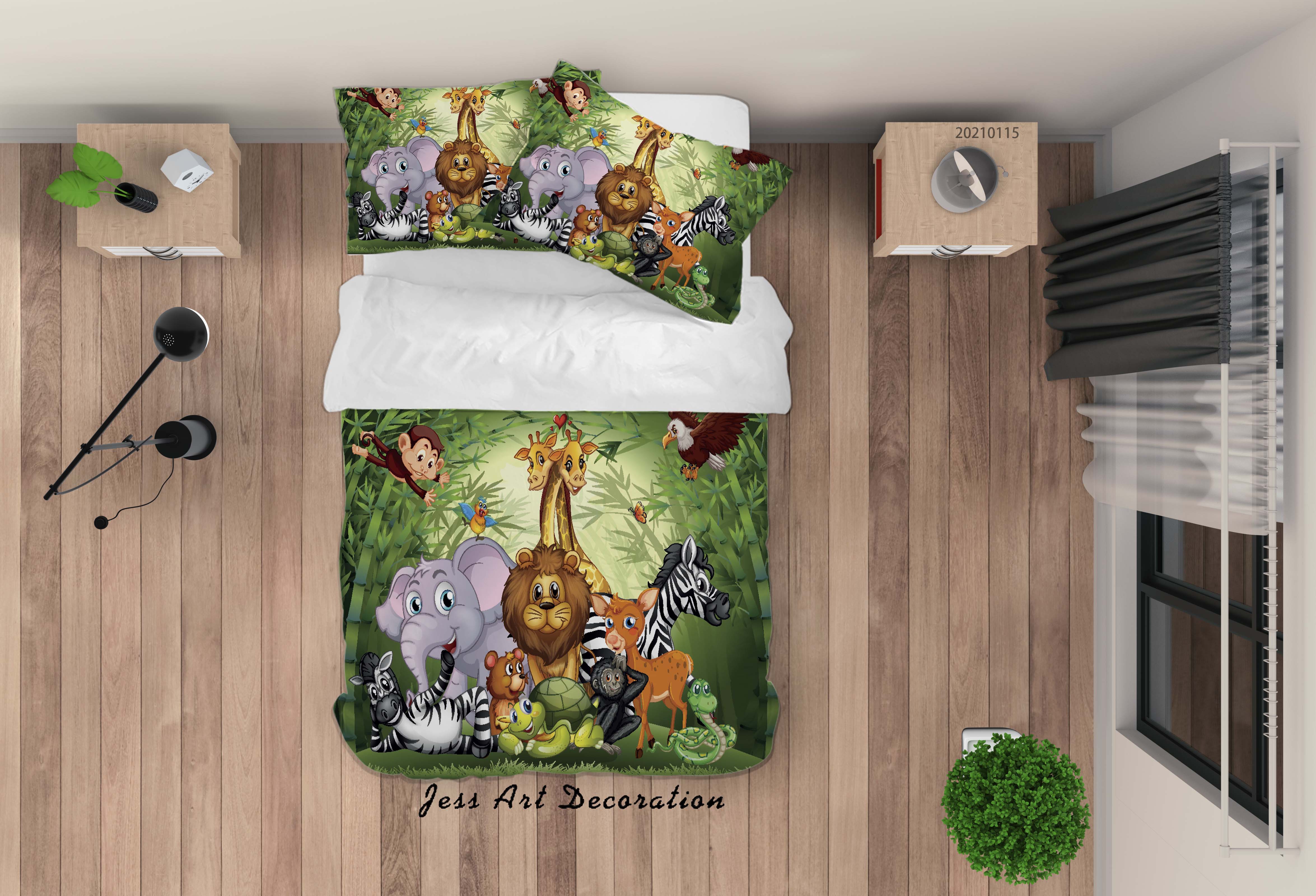 3D Hand Drawn Bamboo Forest Animal Quilt Cover Set Bedding Set Duvet Cover Pillowcases 74