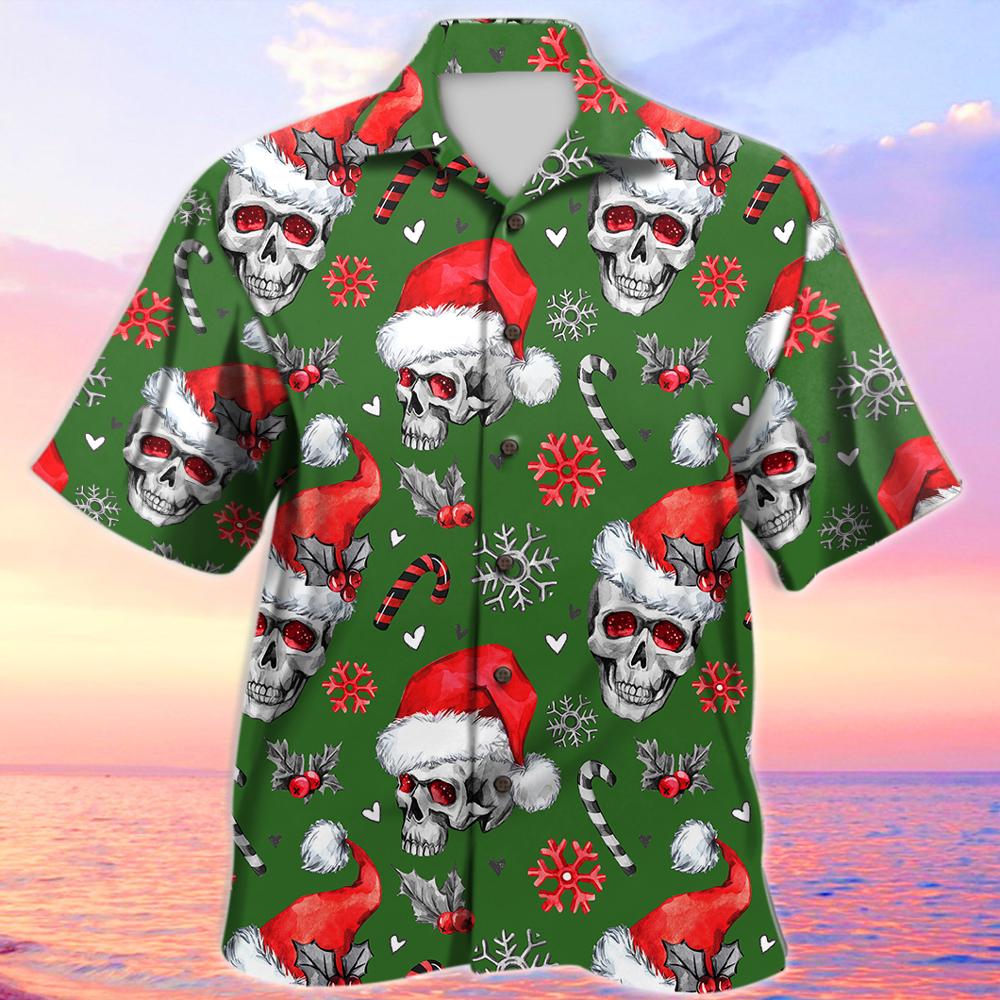 Green Christmas Skull Aloha Hawaii Shirts Unisex Ha60202