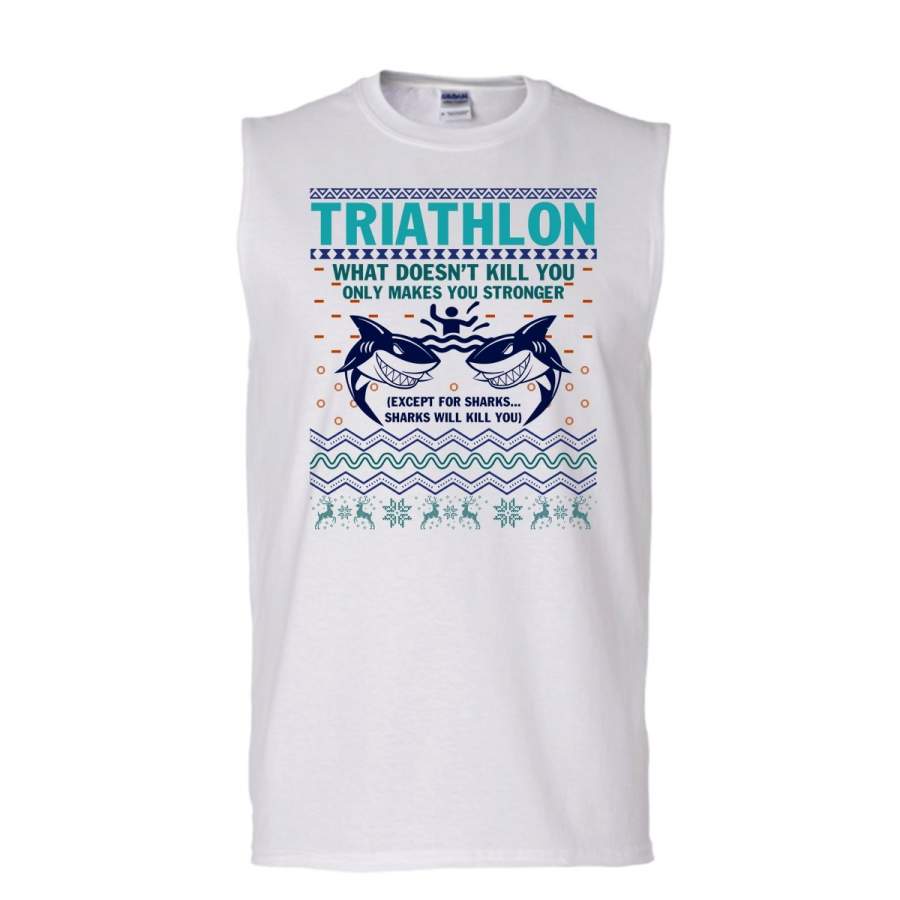 Triathlon T Shirt, Sharks Will Kill You T Shirt, Awesome t-shirts (Men’s Cotton Sleeveless)