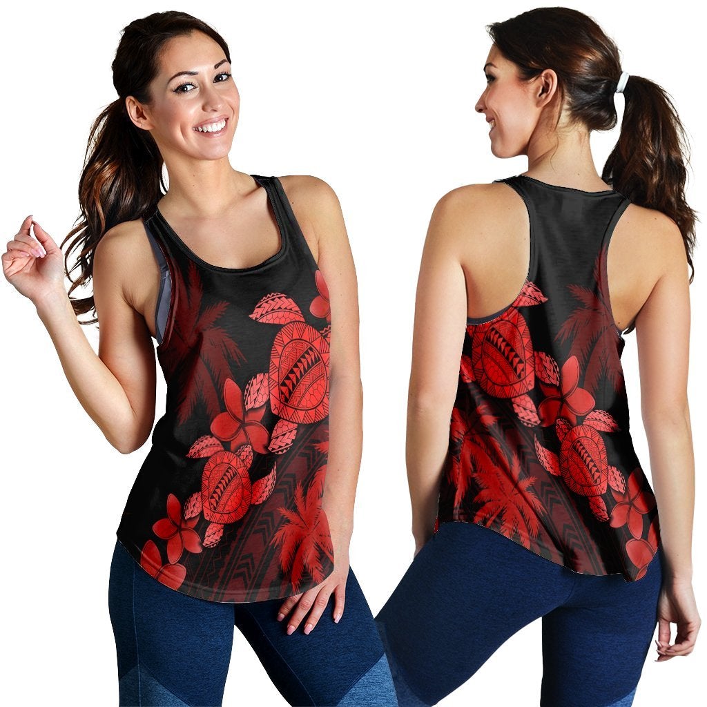 Hawaiian Turtle Plumeria Coconut Tree Polynesian Racerback Tank Red Ah Ha80627