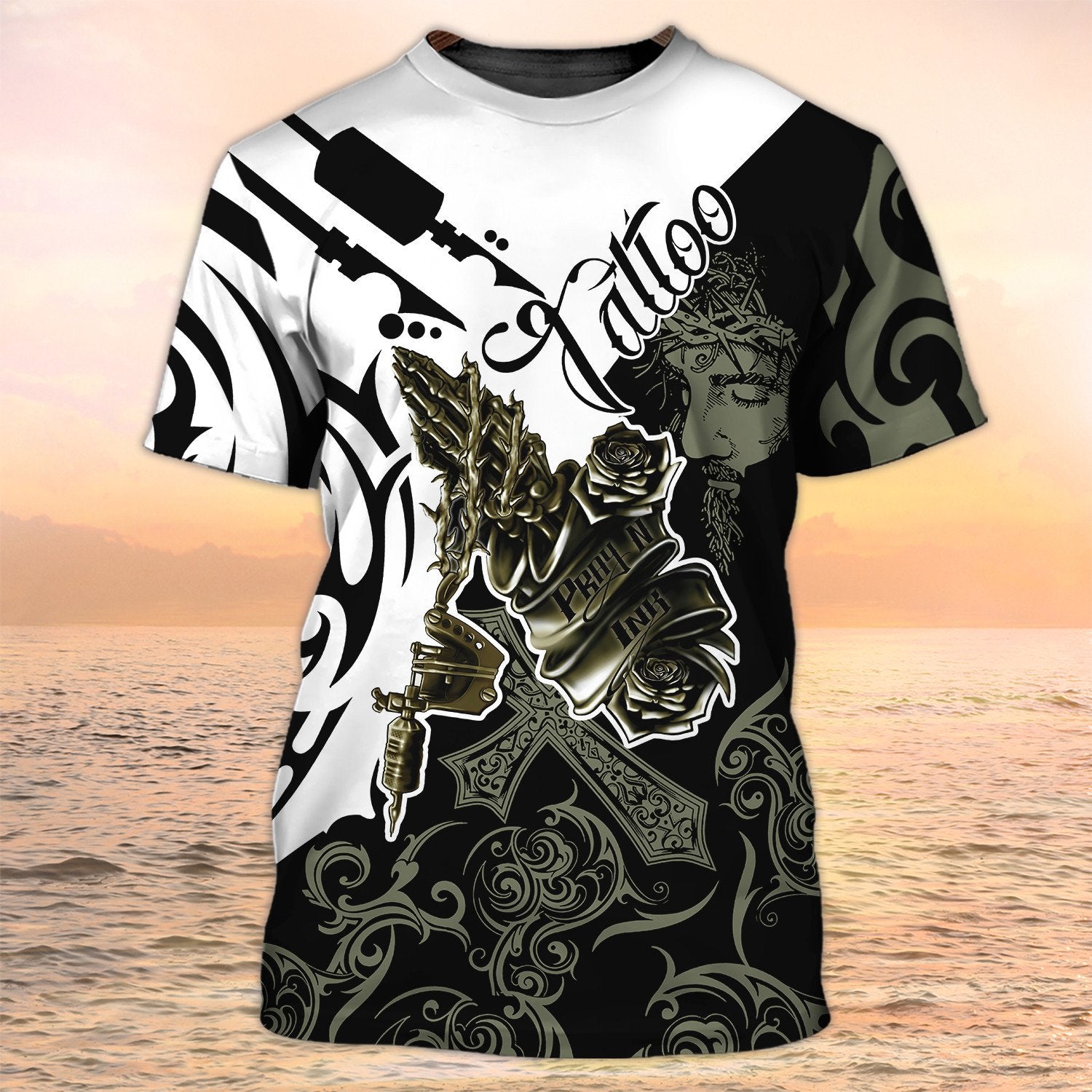 Love Tattoo And Jesus Shirts, Tattoo Style Shirt 3D Tattoo Sublimation On Shirt