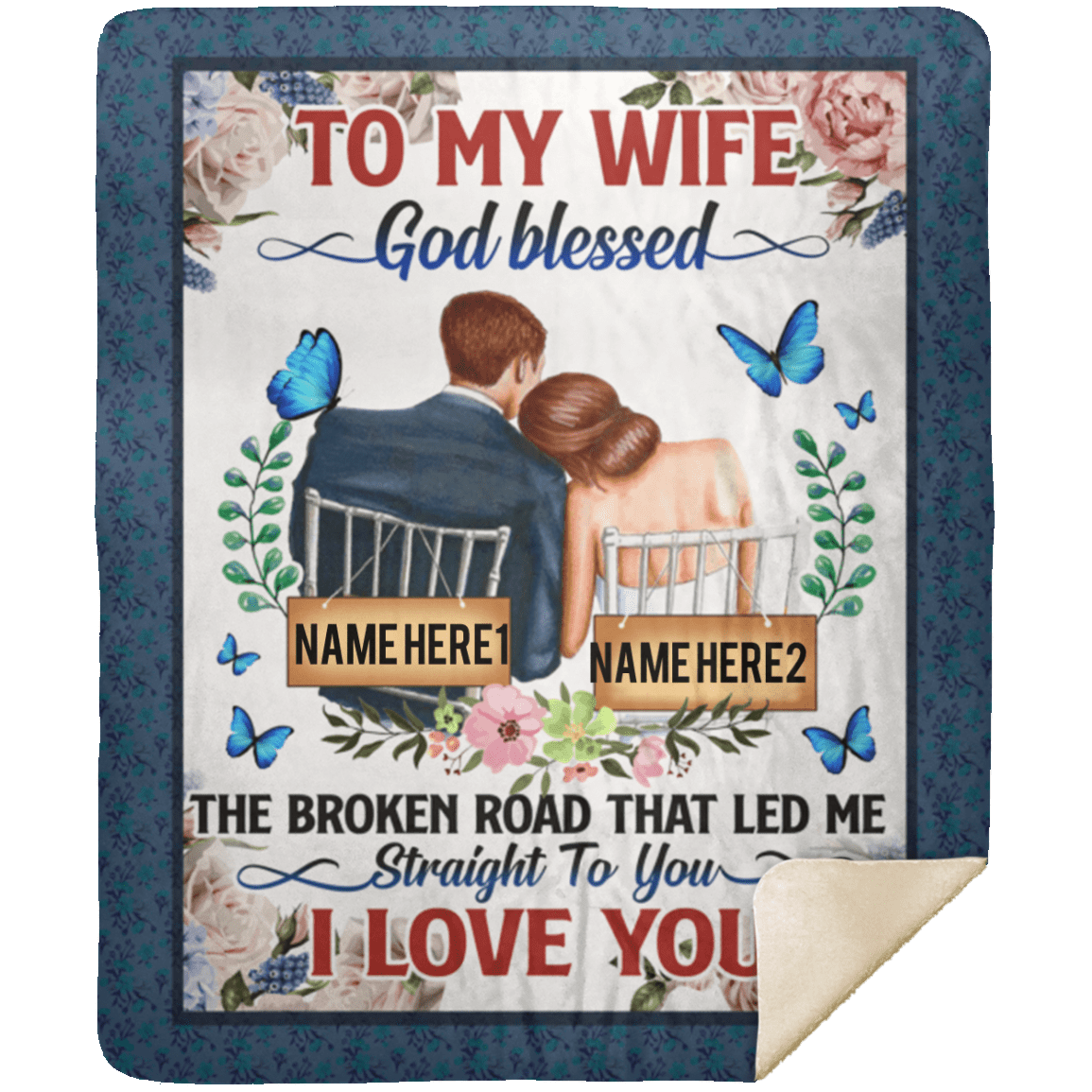 Viticstore™ Personalized to My Wife Broken Road Let Me Straight To You, blue&white size large  customized blanket gift for wife, family gift