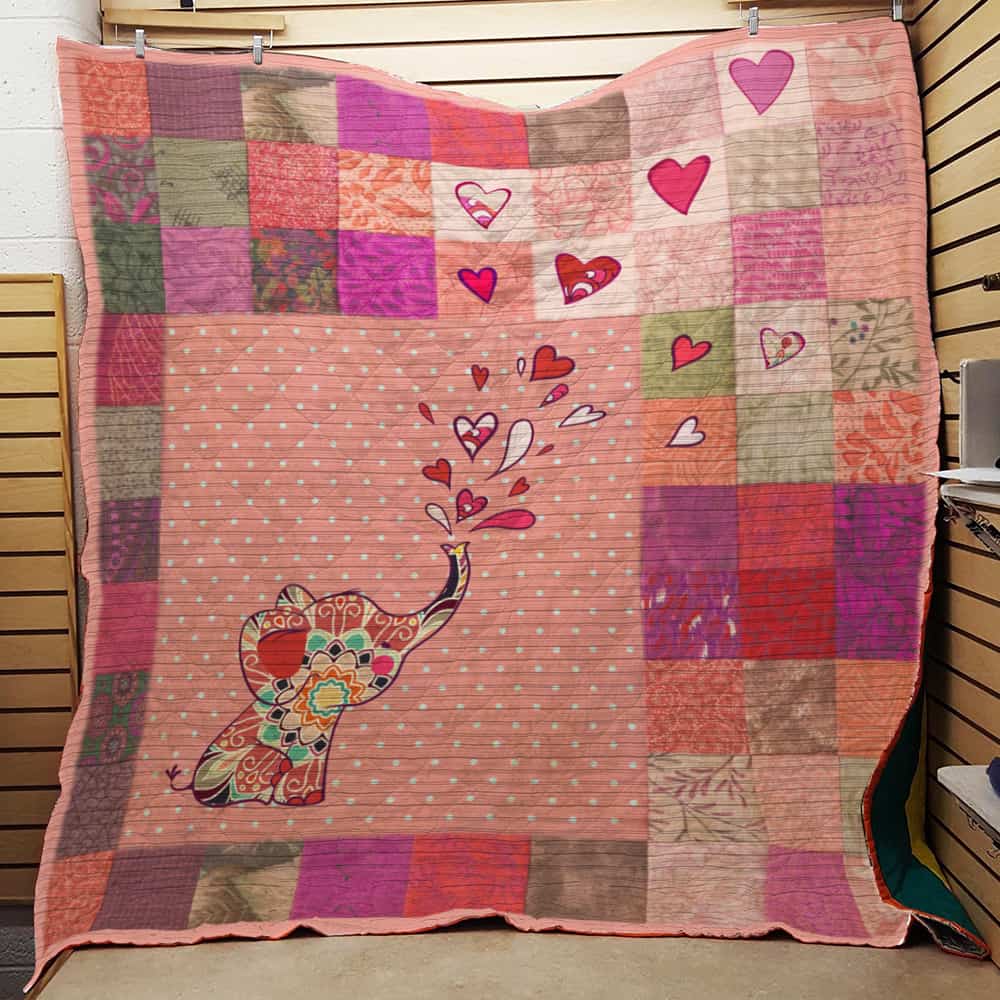 Elephant With Hearts  Colorful Square Art  Quilt Blanket