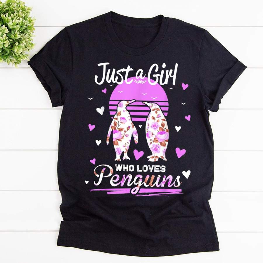 Just a girl who loves penguins black cotton t shirt for men and women S-6XL