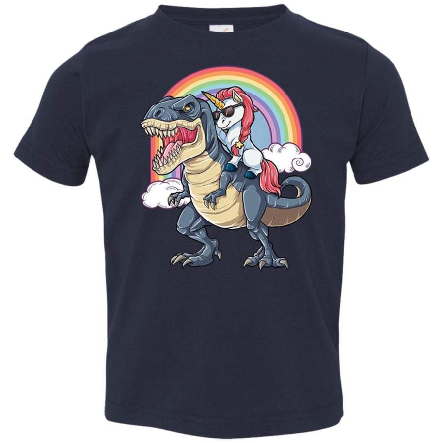 Unicorn Riding Dinosaur T Rex T Shirt Unicorns Rainbow Gifts Toddler Jersey T-Shirt