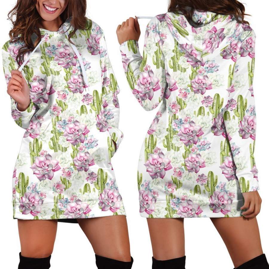 All Over Printing Cactus Have violet Flower Hoodie Dress