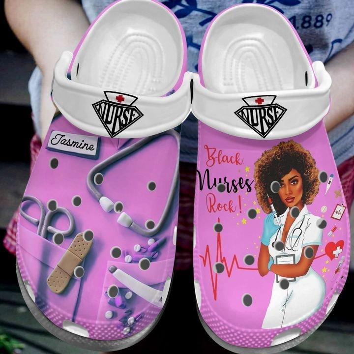 Nurse Personalize Clog, Custom Name, Text, Fashion Style For Women, Men, Kid, Print 3D Black Nurses Rock