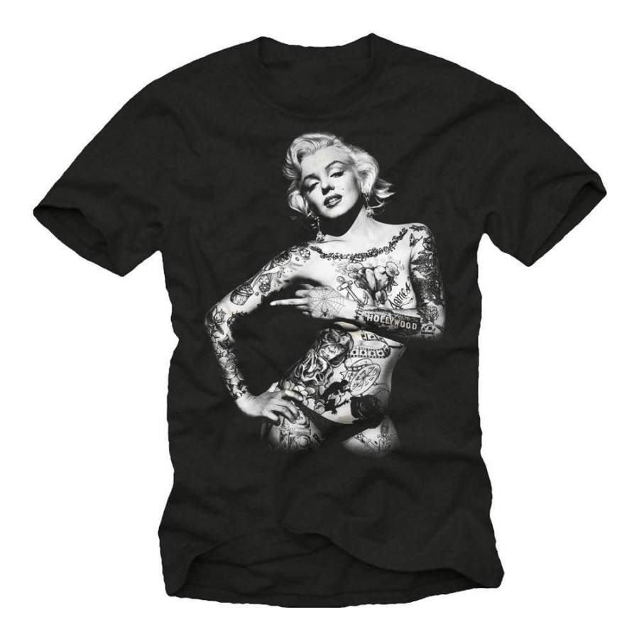 Sexy Tattoo Marilyn Monroe Men T Shirt Short Sleeve Middle Finger Tee