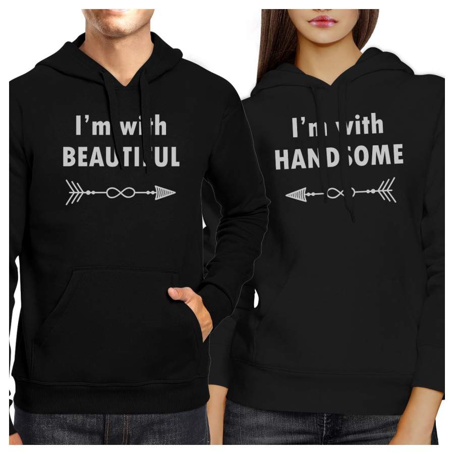 I’m With Beautiful And Handsome Matching Couple Black Hoodie