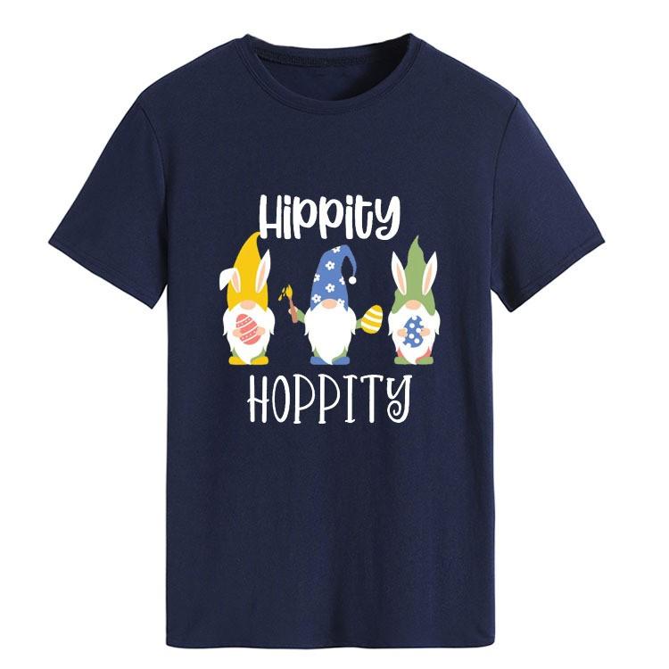 Women Hippie Hoppity Easter Bunny Alphabet Print Short Sleeve Crew Neck T-Shirt