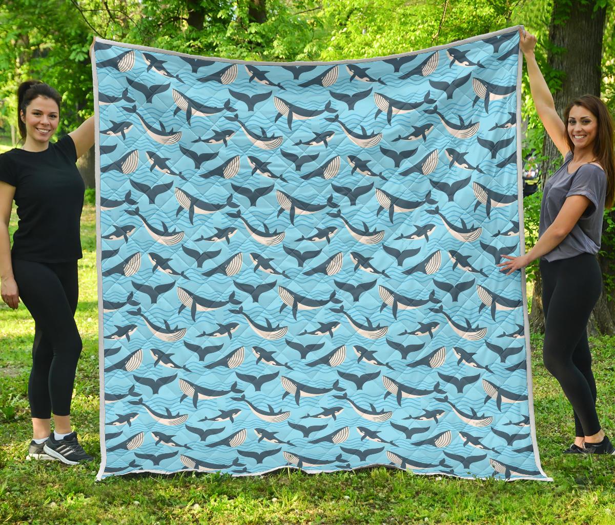 Whale Pattern Design Themed Print Quilt Bedspread