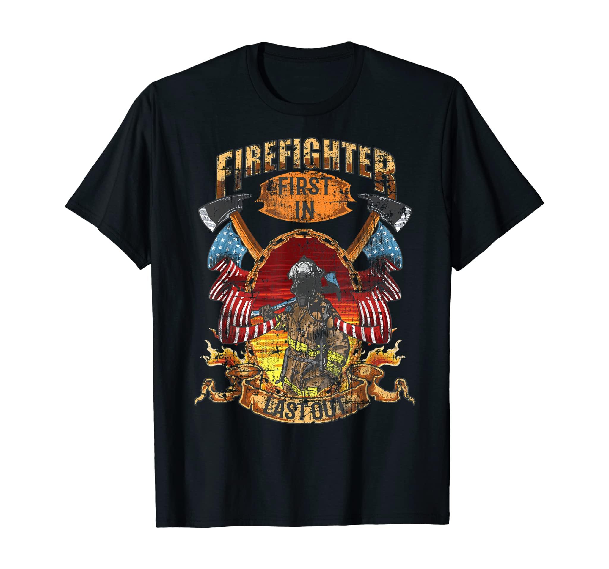 Mens Cool Fireman Patriotic Face Mask Firefighter Gift For Men T-Shirt