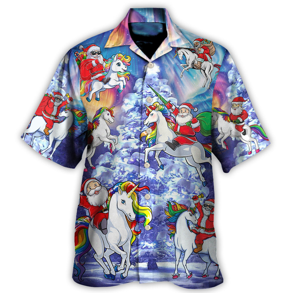 Christmas Santa Claus Riding Unicorn Snow Mountain Art Style Hawaii Shirt Ha22578