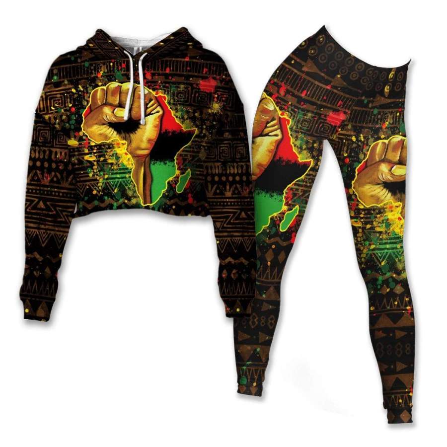 Black Power Cropped Hoodie & Leggings Set