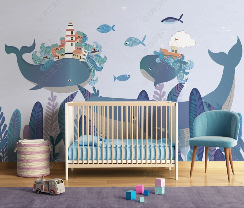 3D Cartoon Animal Dolphin Lighthouse Wall Mural Wallpaper Lqh 161