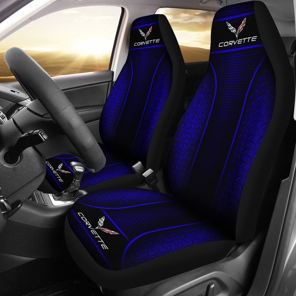 2 Front Corvette C7 Seat Covers Blue With Free Shipping