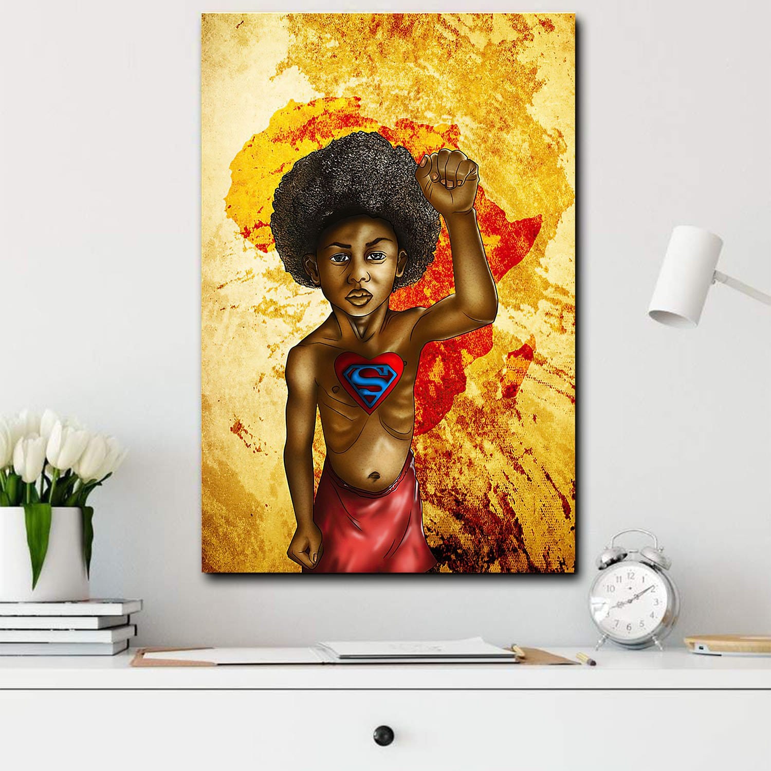 African American Cartoon Poster Be Strong Afro Home Decoration