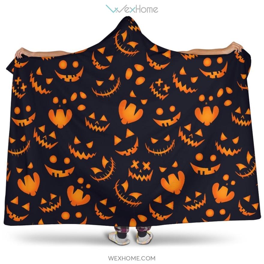 Halloween Pattern Pumpkin Background Hooded Blanket