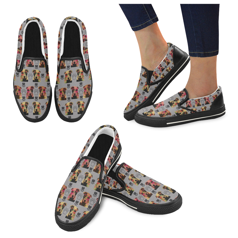 Pit Bull Pop Art Pattern No.1 Black Women’s Slip-on Canvas Shoes/Large Size (Model 019)