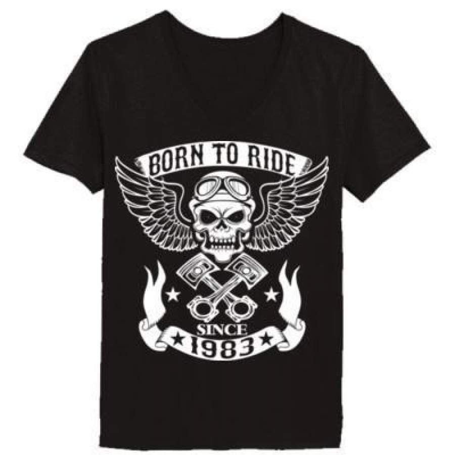 AGR Born To Ride Since 1983 – Ladies’ V-Neck T-Shirt