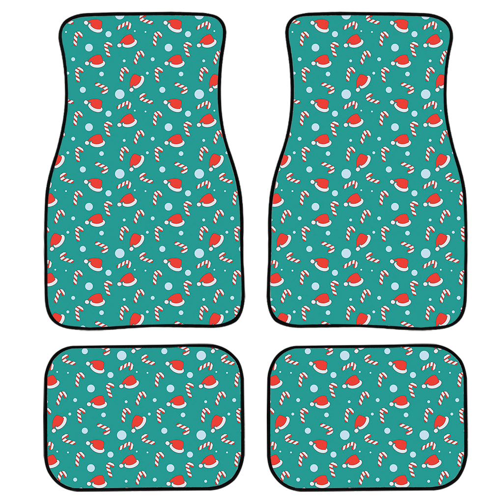 Candy And Santa Claus Hat Pattern Print Front And Back Car Floor Mats, Front Car Mat