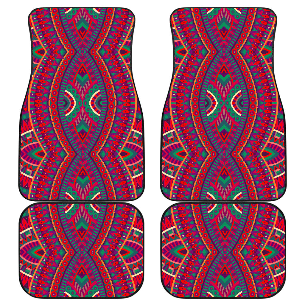 Red Tribal Ethnic Mandala Print Front And Back Car Floor Mats, Front Car Mat