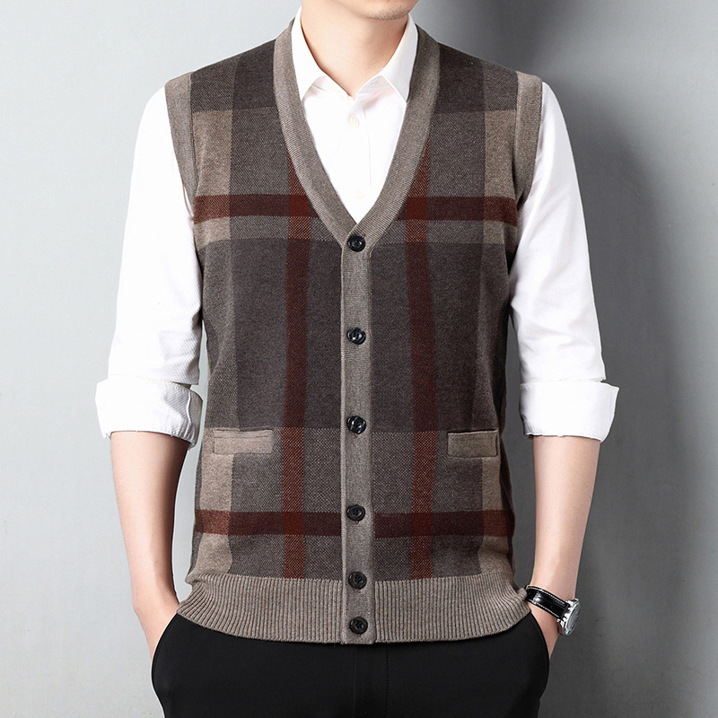 2022 New Men’s Spring and Autumn Sweater Knitted Cardigan Vest Top Vest Thickening alx