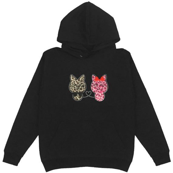 Two Lovely Cats Patch Stone Pullover Hoodie Plus Size Unisex Bling Bling Handmade Cute Animal 889