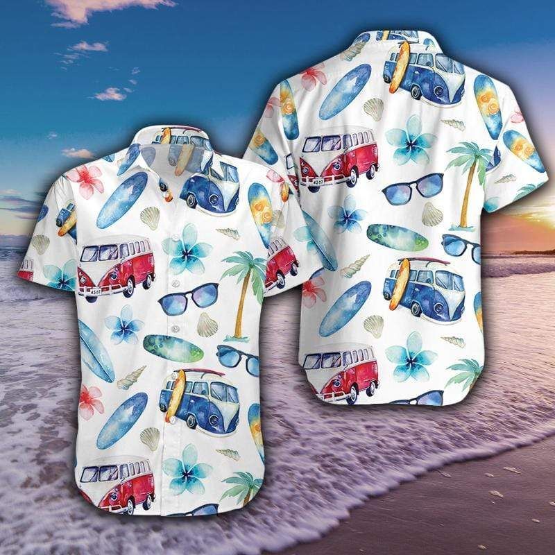 Camping Hippie Summer White Hawaii Aloha Shirts Ha78856