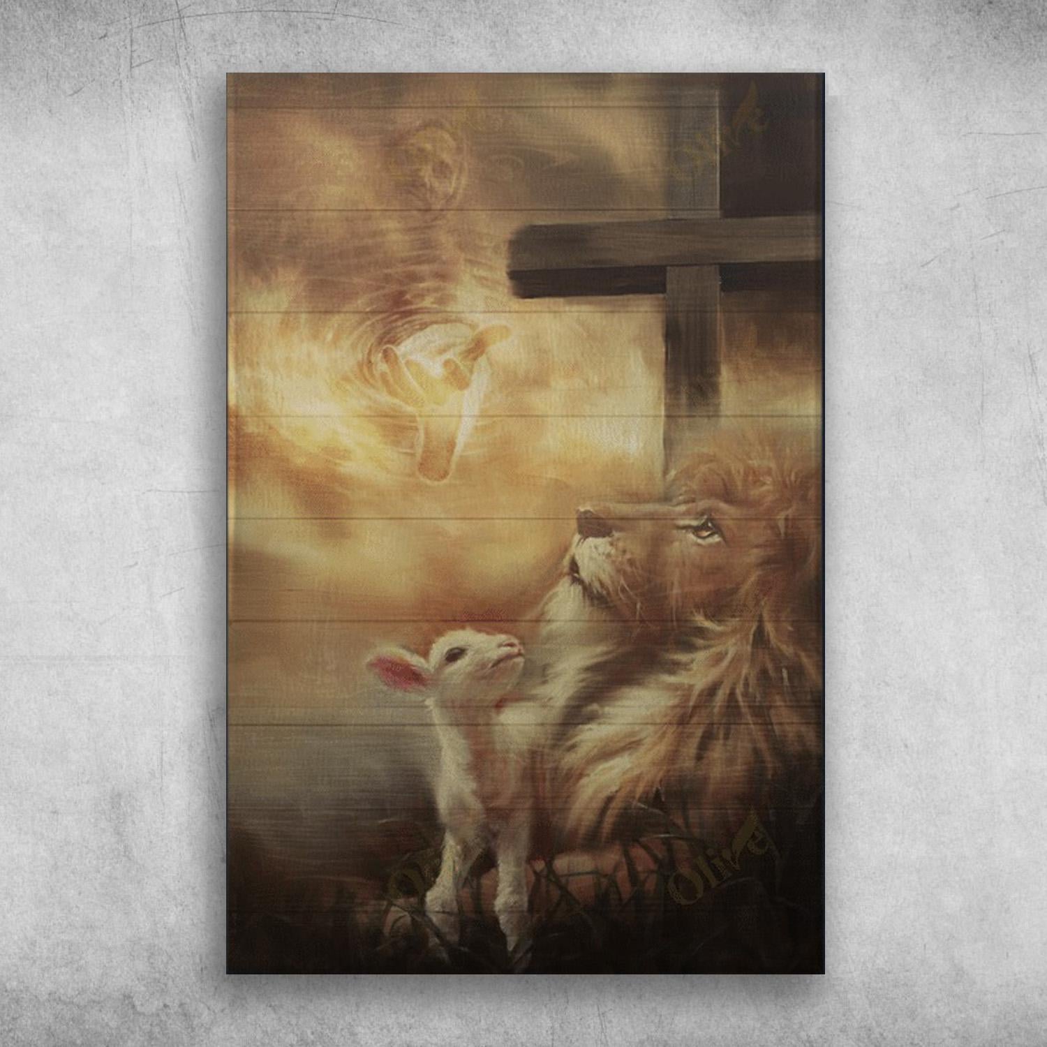 The Cross Lion, Baby Goat And The God Poster Print, Canvas Print, Canvas Wall Art, Canvas And Poster Wall Decor