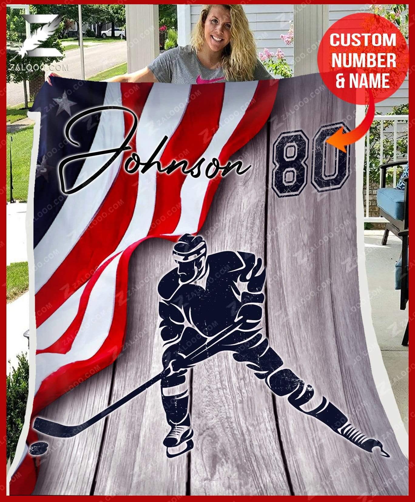 Christmas Gift Custom Fleece Blanket Hockey Flag