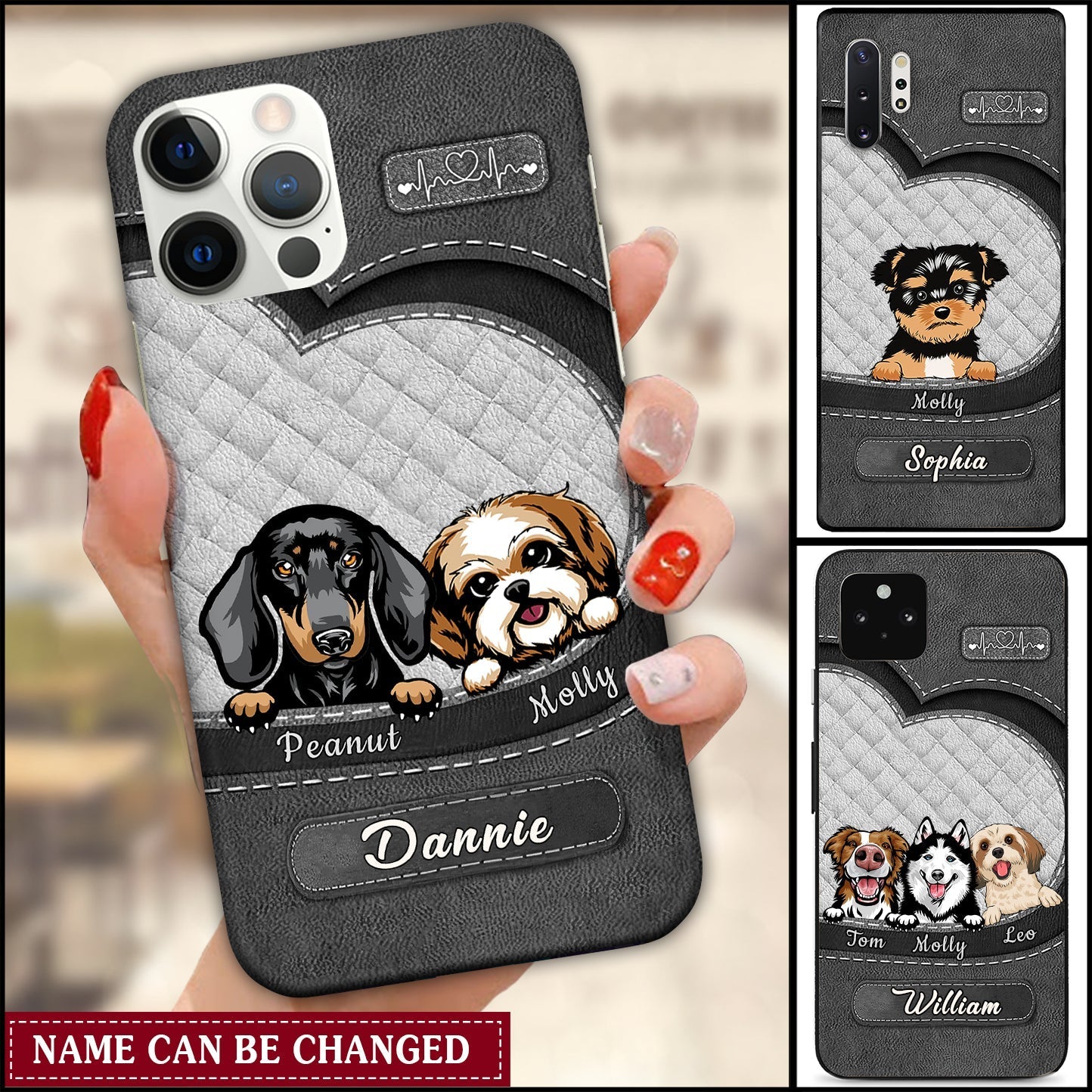 Personalized Dog Mom Puppy Pet Dogs Lover Texture Leather Phone Case, Dogs Lover, Cute Phone Case