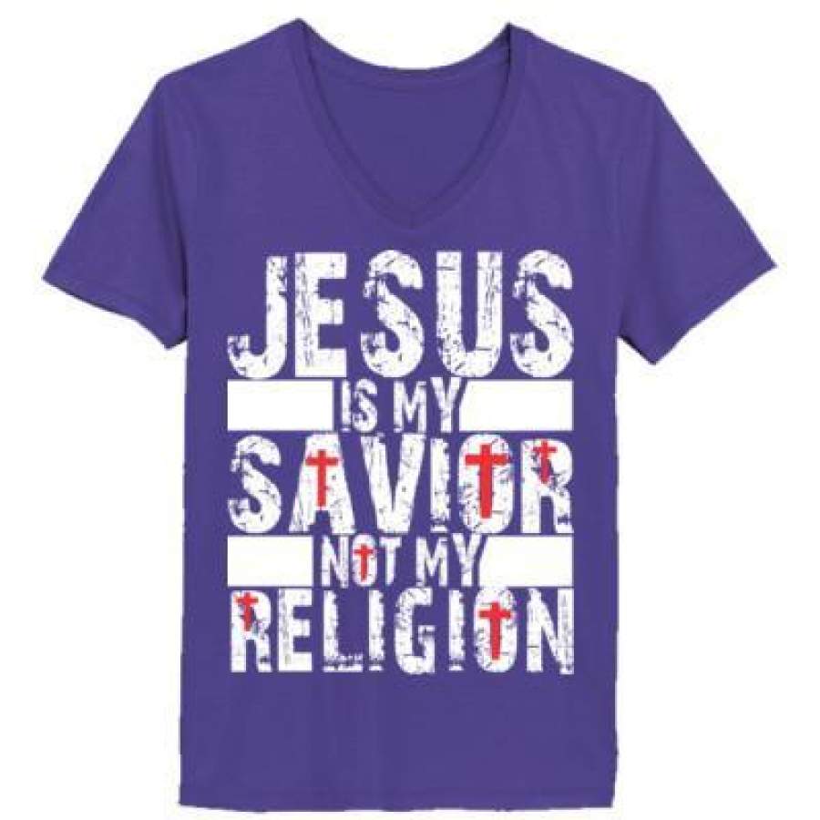 AGR Jesus Is My Savior Not My Religion – Ladies’ V-Neck T-Shirt