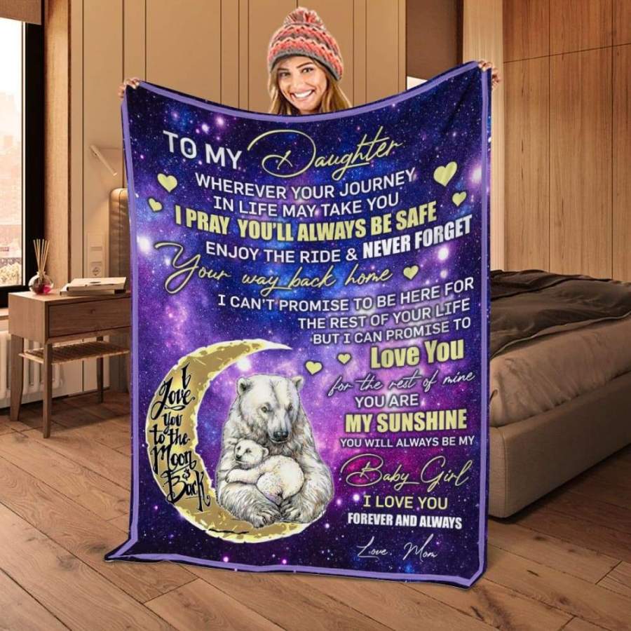 Mom & Daughter Bear I Love You To The Moon And Back Love Letter Sayings Fleece Blanket