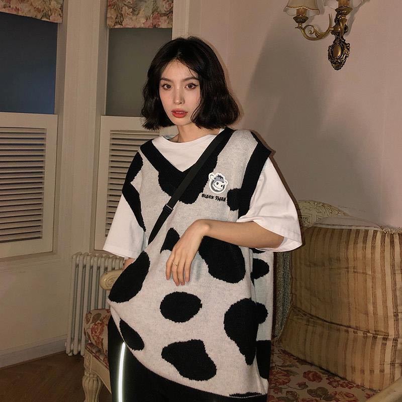 Woman Sweaters Chandails Autumn Winter Cow Brocade Sweater Women’s Round Neck Loose Sweater Coat alx