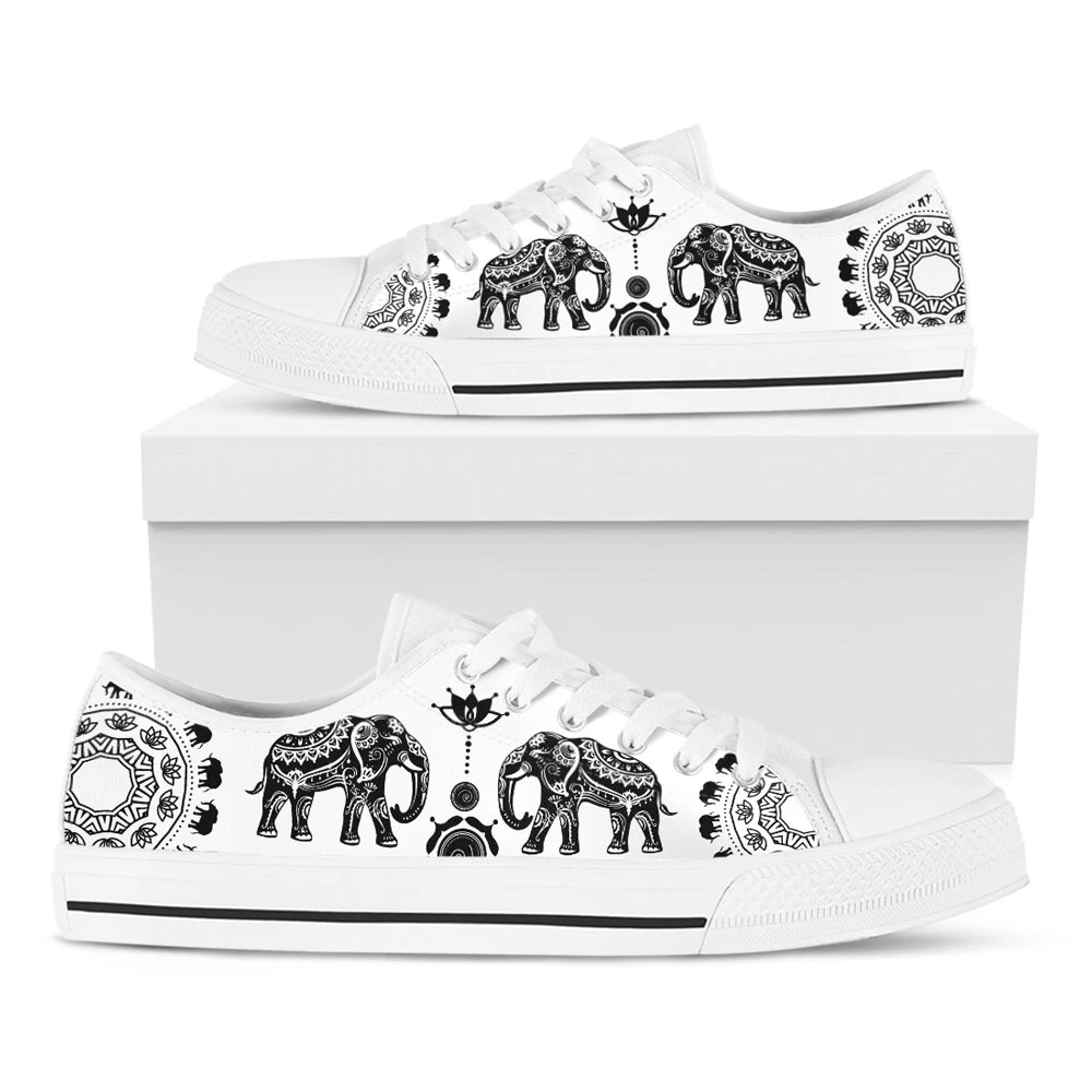 Ethnic Elephant White Low Top Canvas Custom Shoes