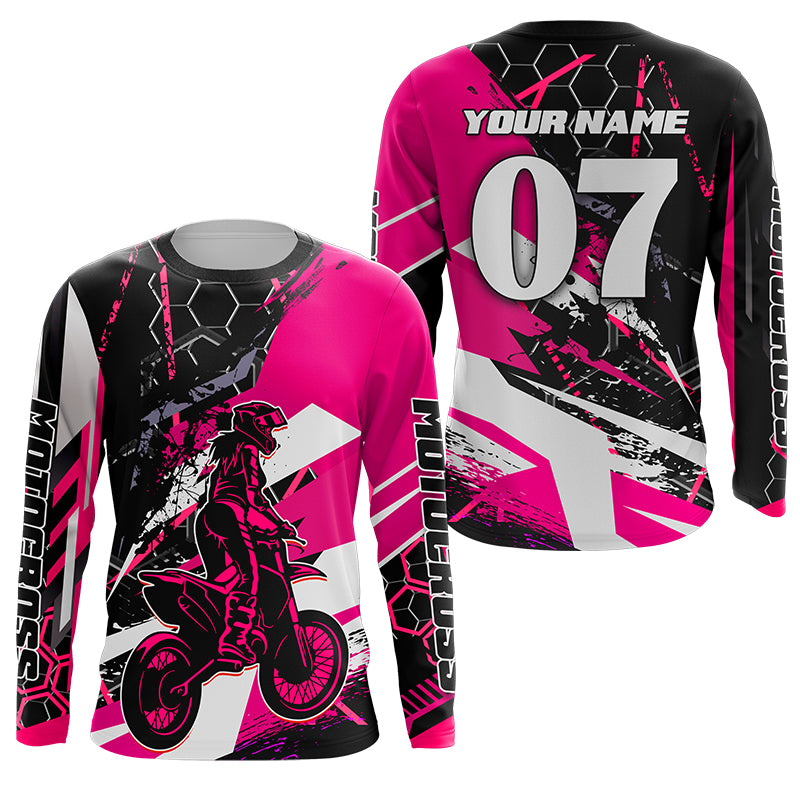 Wearzone Style Motocross Racing Personalized Jersey Upf30+ Girls Women Pink Dirt Bike Mx Off-Road Long Sleeves Nms1178