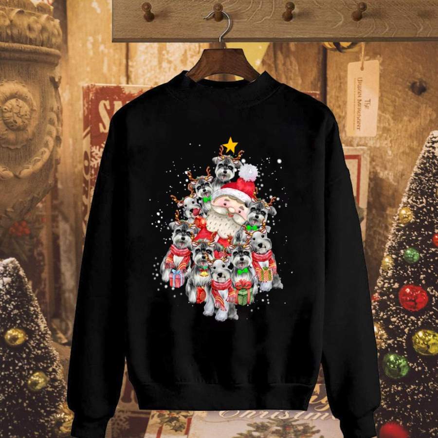 Schnauzer santa and lovely reindeer merry christmas great cute shirt for dog lover snow winter happy holiday xmas gift black sweatshirt for men and women S-5XL